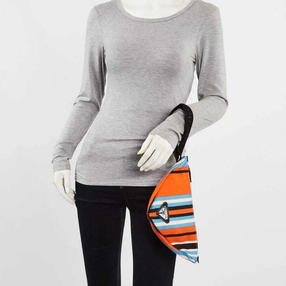 Prada Orange/Blue Striped Canvas Triangle Wristlet Clutch Bag - Picture 2 of 11